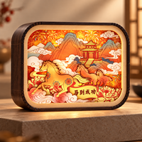 Lampe de nuit LED en bois sculpté 3D personnalisée en gros, boîte à ombre en bois, cadeau du Nouvel An chinois (Cheval), souvenir, décoration de bureau