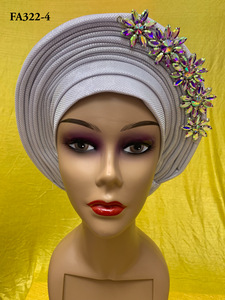 Vino africano Gele Headtie 2019 cuentas nigerianas bufanda bordado Aso Oke diseños - Product Image 4