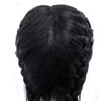 Perruque Tressée Longue Droite, Ensemble de Cheveux Tressés Noir Mengtong, Fibre Chimique Tendance, Lace Front, Taille Unique Courte, 60 cm