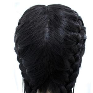 Peluca trenzada de pelo largo y recto, conjunto de pelo negro Mengtong, encaje frontal de fibra química a la moda, 1 pieza, tamaño medio <span class=keywords><strong>corto</strong></span>, 60cm - Product Image 5