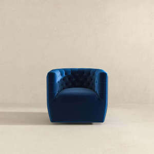 Nouvelle chaise pivotante Delaney en velours bleu foncé moderne - Durable et portable pour salon, chambre, salle à manger et hôtel - Product Image 3
