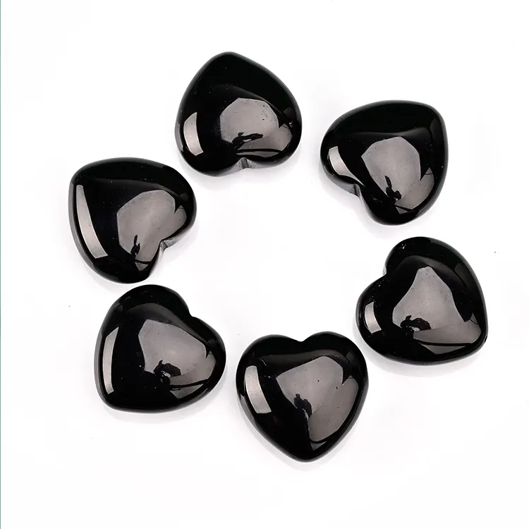 Natural Black Obsidian Puff Heart Healing Stones Carved Heart Love Crystal Chakra Worry Reiki Pocket Palm Stone