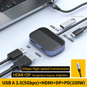 FEIXUAN, buen precio, 4 en 1 multipuerto, cuerpo de carcasa de aleación de aluminio, USB 3,0 5Gbps HDMI DP 2,0 PD 100W, concentrador USB de carga rápida para <span class=keywords><strong>Mac</strong></span> - Product Image 2