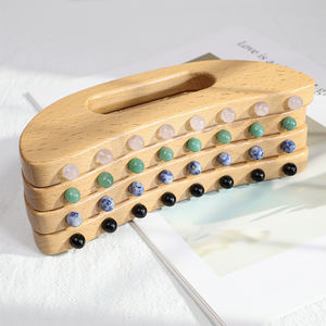 Nueva Herramienta de Masaje Corporal de Madera <span class=keywords><strong>Guasha</strong></span> con Cuentas de Cuarzo Rosa Natural y Jade para Masajeador de Cuello y Hombros - Product Image 1