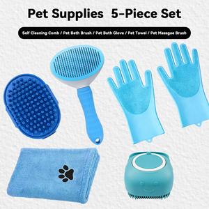 Brosse à shampoing pour <span class=keywords><strong>chien</strong></span> Gants de <span class=keywords><strong>toilettage</strong></span> pour animaux de compagnie Fournitures de <span class=keywords><strong>toilettage</strong></span> pour chats Kit de nettoyage pour animaux de compagnie 5 en 1 - Product Image 2