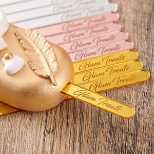 Bâtonnets acryliques avec nom personnalisé Bâtonnets de crème glacée or rose avec logo Bâtonnets de glace réutilisables Popsicles Décoration de gâteau Fête de mariage - Product Image 1
