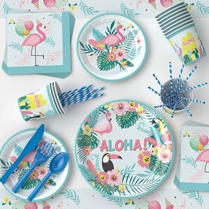 Ensemble de fournitures de fête d'<span class=keywords><strong>anniversaire</strong></span> <span class=keywords><strong>flamant</strong></span> <span class=keywords><strong>rose</strong></span> comprenant des assiettes en papier de 7/9 pouces et des articles décoratifs pour un événement de célébration d'été tropical - Product Image 1