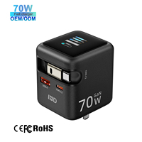 Chargeur Rapide Mural Portable IBD 70 W avec Écran TFT Rétractable Gan, USB Type C PD3.0 PPS 2C1A, Fiche Pliable US EU AU UK KC JP