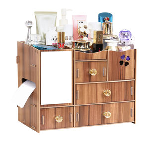 Wooden DIY Cosmetic Makeup Storage Organizer W/ <strong>Mini</strong> Swan Love Makeup Mirror Organizer Case, 4 Big <strong>Drawers</strong> - Product Image 2