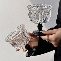 Verre à dessert rétro noir en cristal, style coupe à glace highball, fait main, style Instagram moderne, avec couvercle, pour collection