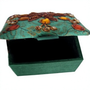 Handmade <b>Rectangular</b> Green Brocade Eco-friendly Silk Embroidery Box Floral Design Cotton Fabric Home Decoration Accessory - Product Image 2