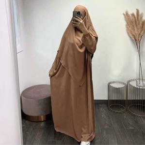 Eid müslüman kadınlar uzun Khimar Abaya 2 parça Set elbise namaz konfeksiyon başörtüsü tam kapak islam ramazan Kaftan müslüman kadın elbise - Product Image 2
