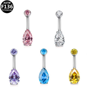 Anneau de nombril en zircone en forme de goutte, en alliage de titane G23, bijoux de piercing tendance pour femme, anneau ombilical pour soirée - Product Image 5