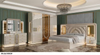 Ensemble de meubles de chambre à coucher de luxe de style moderne, 5 pièces, vente en gros d'usine : Armoire, Lit King Size, Banc de pied de lit, Coiffeuse