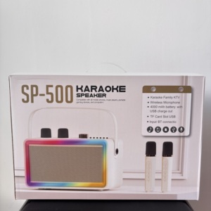Machine de karaoké <span class=keywords><strong>SP500</strong></span>, haut-parleur de karaoké portable sans fil avec 2 microphones, 4 modes LED avec musique - Product Image 3