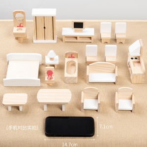 Nouveaux produits en gros : Ensemble d'accessoires de meubles de maison de poupée en bois Montessori pour filles, jouets de jeu d'imitation - Product Image 5