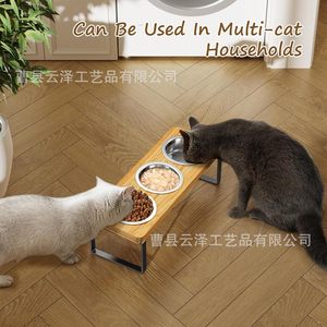 Soporte de madera transfronterizo para cuencos de gato, comedero doble para perros, plato de soporte para el cuello de mascotas, soporte de madera ajustable y sencillo para cuencos de gato - Product Image 2