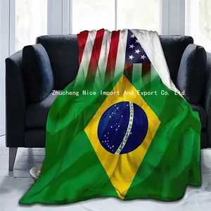 بطانية بطانيات دافئة راية وطنية برازيلية بعلم الولايات المتحدة 50 × 60 بوصة للشتاء ديكور منزلي بطانية من الفانيلا