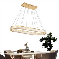 Lustre moderne de luxe léger en cristal, LED, télécommande, corps doré, design minimaliste et créatif, lampe de table haut de gamme pour bar, salle à manger, longue