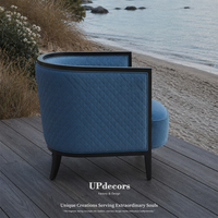 Fabriqué en Chine, fauteuil en tissu matelassé bleu de haute qualité, cadre en bois foncé courbé, chaise de salon