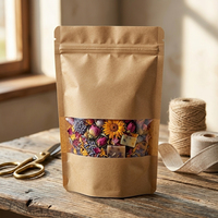 Bolsa de papel kraft biodegradable de calidad alimentaria con ventana transparente y cierre hermético compostable para envasar café, té y frutos secos