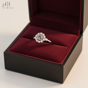 Anillo de compromiso de oro blanco macizo de 18 quilates con diseño floral, nuevo y popular, con diamante natural real y engaste semimontado para mujer. - Product Image 4