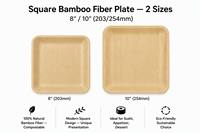 Plateau jetable en fibre de bambou naturel 203x203mm 8 pouces, petit plateau carré pour sushis, tapas, bento, en-cas, biodégradable