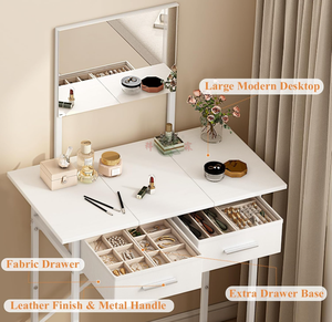 Tocador Moderno de Madera con Espejo y <span class=keywords><strong>Cajones</strong></span>, Escritorio de Maquillaje de Lujo para Dormitorio - Product Image 3