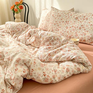 A-class Knitted Cotton Washed <strong>Double</strong>-layer Yarn Four Piece Set <strong>Small</strong> Floral Duvet Cover Bed Sheet <strong>Small</strong> Fresh Three Piece Set - Product Image 1