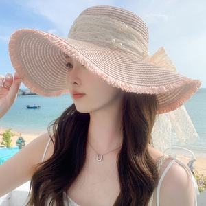 หมวกกันแดดโบว์ใหญ่สำหรับผู้หญิงหมวกกันแดดปีกกว้างสวย<span class=keywords><strong>หวาน</strong></span>หรูหราสำหรับฤดูร้อนอาหารฝรั่งเศสกันแดดกลางแจ้ง - Product Image 3