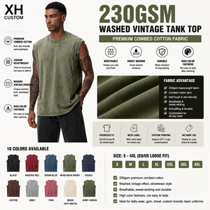 เสื้อกล้ามผู้ชาย XH CUSTOM คอกลม สีพื้น ผ้าฝ้าย สไตล์ลำลอง สตรีทแวร์ พิมพ์ลายโลโก้ด้านหน้า - Product Image 2