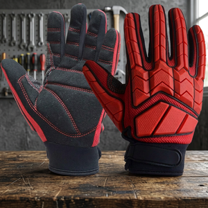 Guantes Reductores de Impacto con Puntas de Dedos con Textura de Microdiamantes Rojos en Relieve, Resistentes a la Abrasión, con Muñequera Ajustable, Guantes de Seguridad - Product Image 4