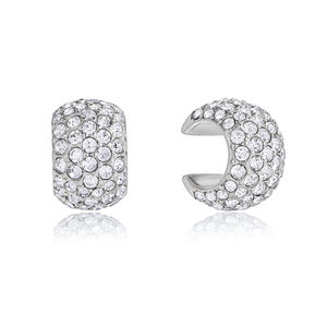 J&D 简约全锆石密镶粗耳夹耳环不锈钢银色宽圆顶首饰女士礼物 - Product Image 3