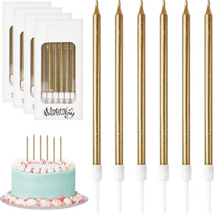 Bougie crayon dorée élancée, décoration de fête d'anniversaire, bougies de gâteau, fournitures de fête artisanales scintillantes, vente en gros - Product Image 1