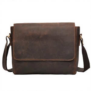 Men's Classic Cow Leather <b>Messenger</b> <b>Bag</b> Adjustable Strap Solid Color Flap Closure Durable Business <b>Crossbody</b> <b>Bag</b> - Product Image 4
