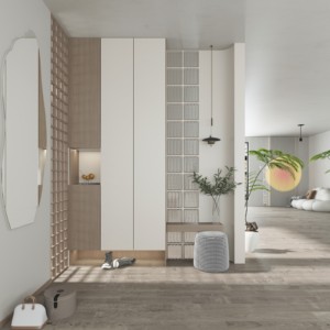 Fabrication professionnelle chinoise de placards d'entrée en panneaux artificiels, combinaison de placards d'entrée, hall d'entrée - Product Image 4