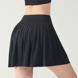 Jupe de tennis anti-exposition taille haute personnalisée pour les femmes à séchage rapide deux pièces Fitness Yoga vêtements de sport couleur unie - Product Image 4