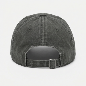 Gorra de Estilo Vintage Desgastado, Tipo Dad Hat, de Algodón Gris Oscuro Lavado, con Bordado Abstracto de Corona, Estilo Hip Hop Envejecido, Ajustable - Product Image 3
