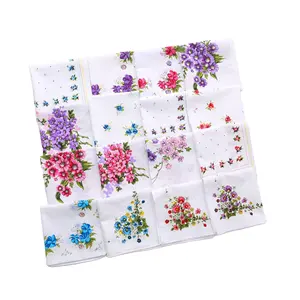 Factory Direct Price Cheap Bulk Wholesale 28X28CM Women Vintage Small Floral Handkerchiefs Girls Ladies Soft Cotton Napkin