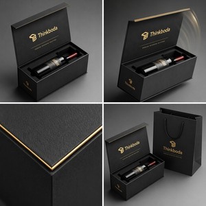 Scatola Rigida Nera Goffrata per Liquori con Finestra Rotonda e Bordo in Lamina d'Oro per Confezioni Regalo di Alcolici Premium - Product Image 5
