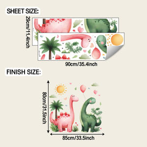 Autocollant mural en vinyle <span class=keywords><strong>grand</strong></span> format pour <span class=keywords><strong>chambre</strong></span> d'enfant, motif dinosaure de dessin animé, plante tropicale, soleil, ballon - Product Image 2
