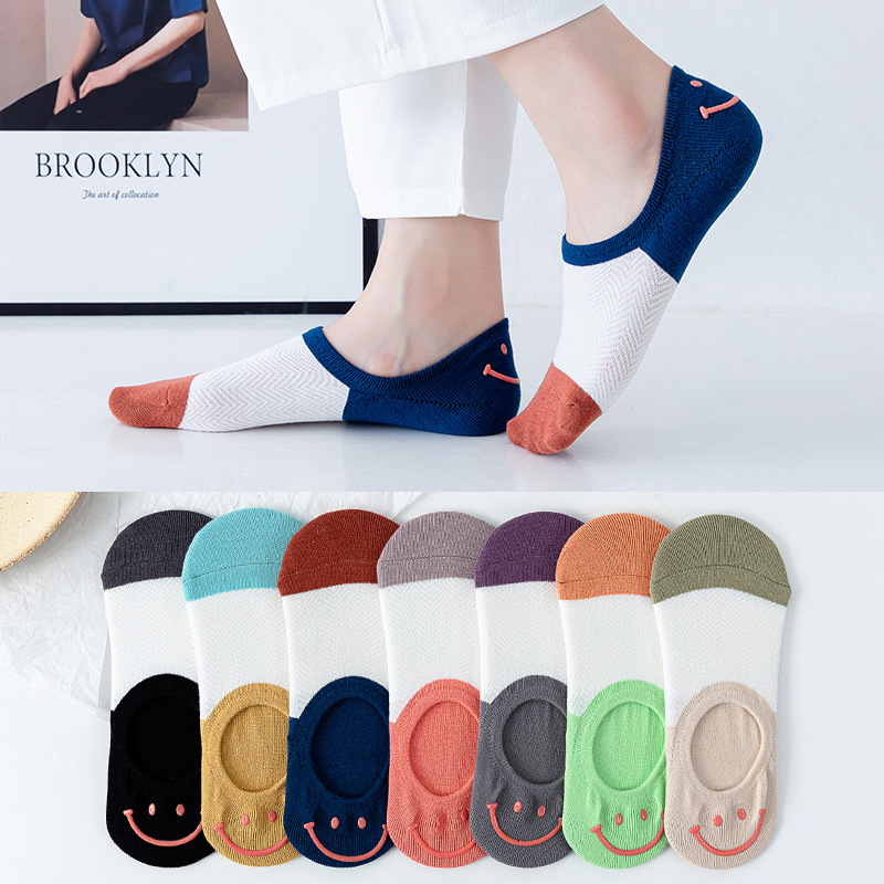 Tricot de coton coloré amusant nouveauté bateau antidérapant invisible femme chaussettes invisibles