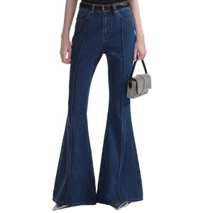 Jeans évasés pour femmes, taille haute, coupe slim, délavé bleu vintage, style décontracté, vente en gros - Product Image 6
