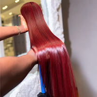 Nouvelle perruque en cheveux humains lisses bordeaux 99J, perruque frontale en dentelle HD ultra-lisse, pré-épilée, sans colle, en cheveux vierges, vente en gros
