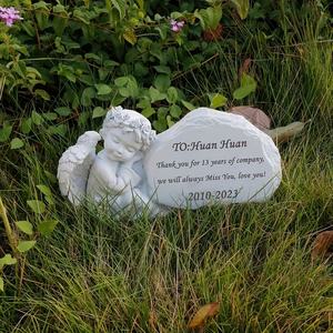 Scultura Commemorativa Personalizzata Gatto Angelo, Gattino Dormiente in Resina Bianca <span class=keywords><strong>con</strong></span> Ali su Targa a Cuore, Ricordo Artigianale per la Perdita di Animali Domestici - Product Image 3