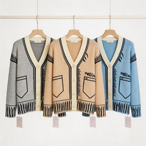 YIYU Anti-pilling Ladies <strong>Long</strong> <strong>Cardigans</strong> V-neck Knitwear <strong>Cardigan</strong> Grey Black <strong>Line</strong> Pattern Design Sweater <strong>Cardigan</strong> for Women OEM - Product Image 2