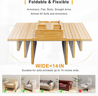 Plateau de canapé en bambou - Plateau pour accoudoir de canapé avec porte-gobelet amovible - Table de rangement pliable antidérapante 2-en-1 pour fauteuil