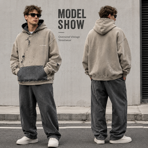Sudadera con capucha de algodón denso con efecto desgastado, deshilachada, de corte holgado, con <span class=keywords><strong>forro</strong></span> <span class=keywords><strong>polar</strong></span> grueso y ribetes. - Product Image 2