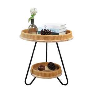 Rattan Coffee <b>Table</b> Round Double Tier Storage For Living Room Home Sofa Use Light <b>Brown</b> - Product Image 5