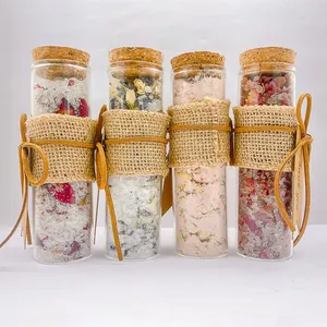 High quality mineral fruit scent sea salt bath medicine bottles Crystal bath salts wiht flowers